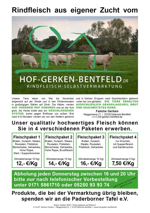Rindfleisch Verkauf vom Hof